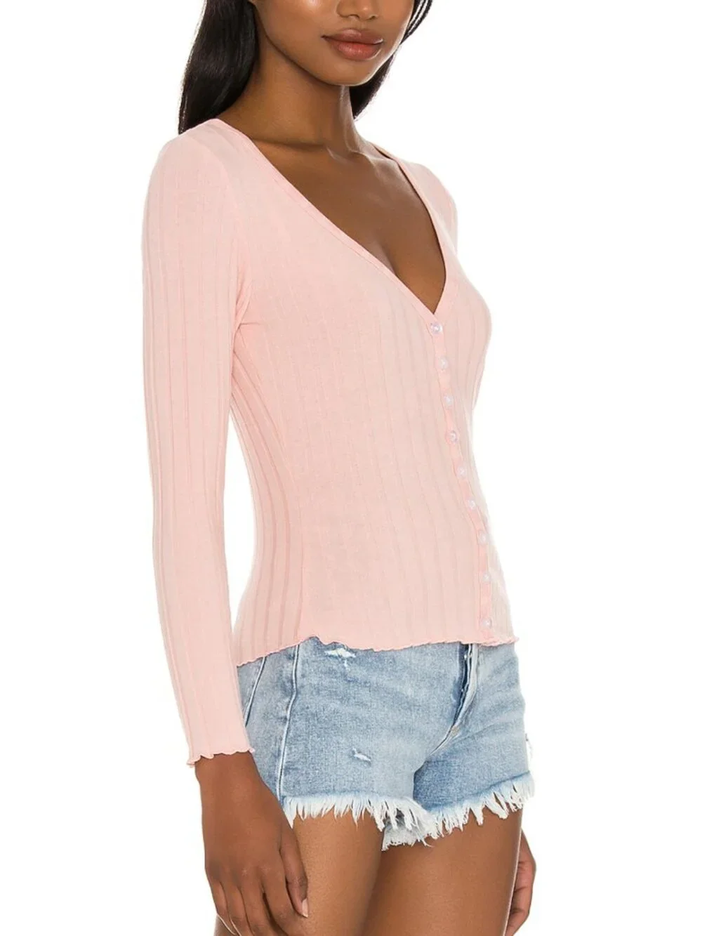 Superdown Ribbed Top With Buttons - Picture 2 of 7